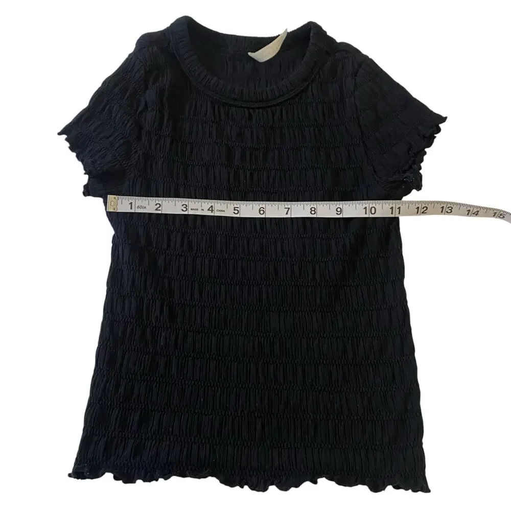 American Eagle Outfitters Size Small Black Smocked Short Sleeve T-Shirt